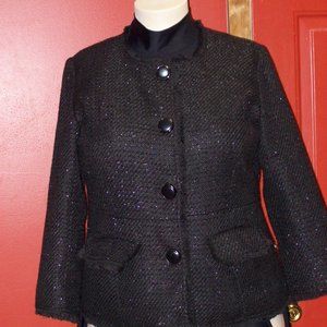 JOAN RIVERS Tweed Jacket w/Pockets & Bracelet Sleeves, Black & Silver, Sz 18W